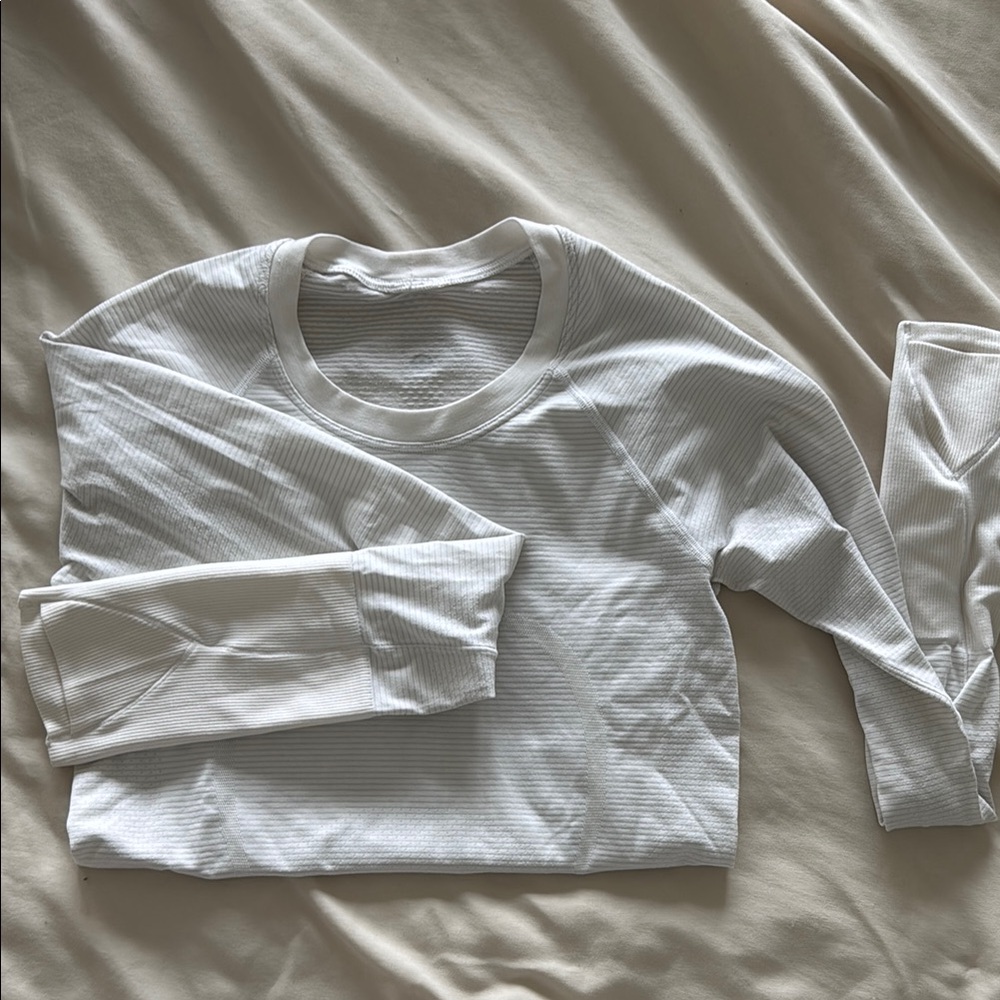 Lululemon White Long Sleeve Ribbed Top